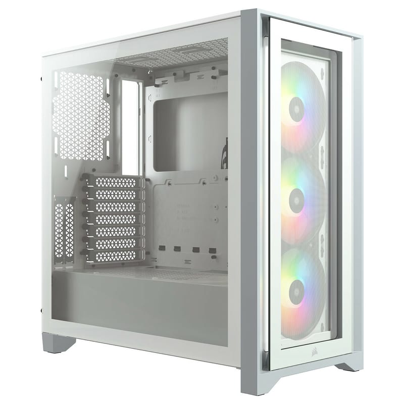 Boîtier PC Corsair iCUE 4000X RGB Tempered Glass blanc avec 3 ventilateurs RGB en façade