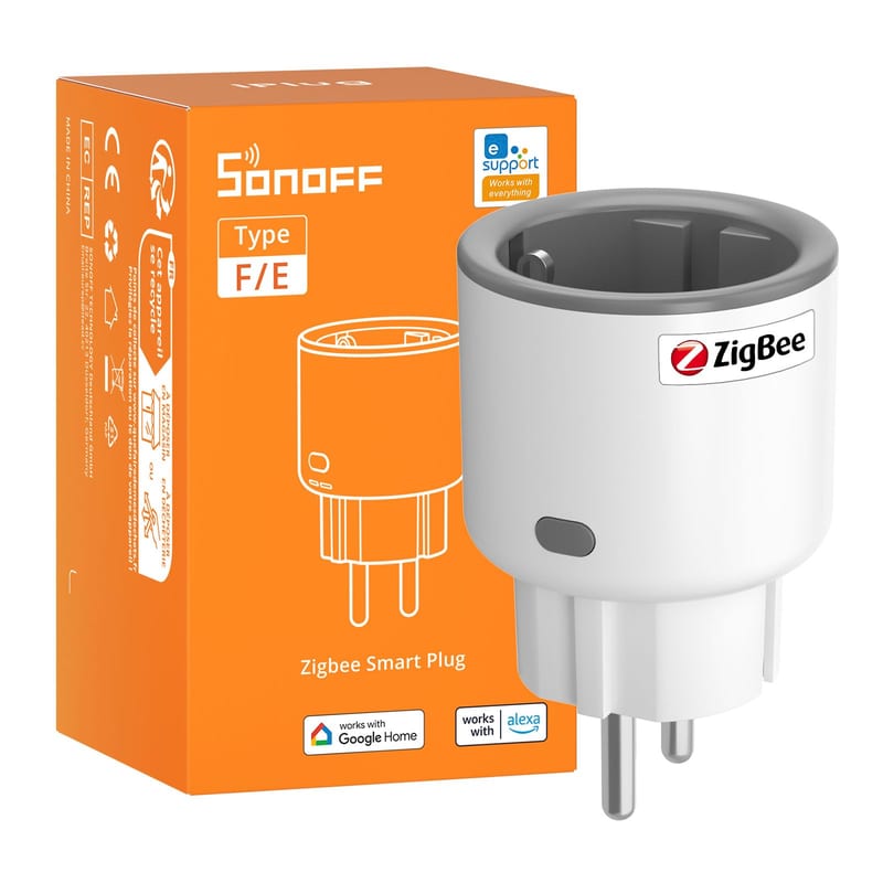 Prise connectée Sonoff S60ZBTPF Zigbee avec suivi de consommation, blanc et gris