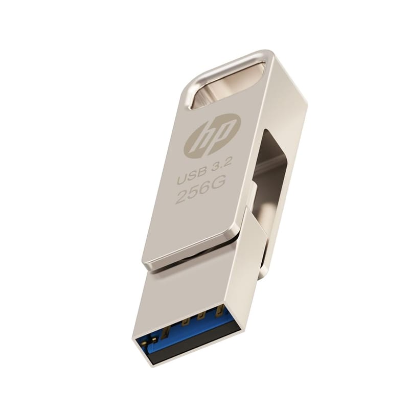Clé USB double connecteur HP x206c OTG 256 Go, USB 3.2 Type-C et Type-A, boîtier métal