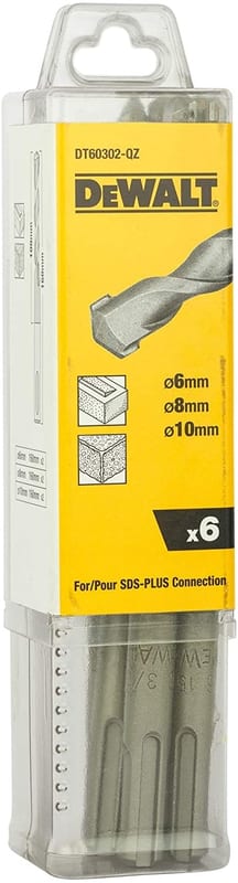 Jeu de 6 forets SDS-plus Dewalt DT60302-QZ, Ø 6, 8 et 10 mm pour béton