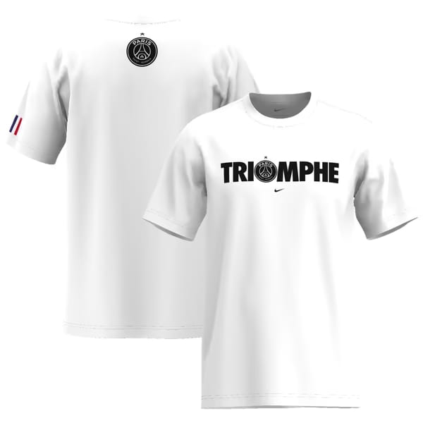 T-shirt Nike Paris Saint-Germain Champions d'Europe 2025 blanc, tailles XL à 3XL – avec code promo