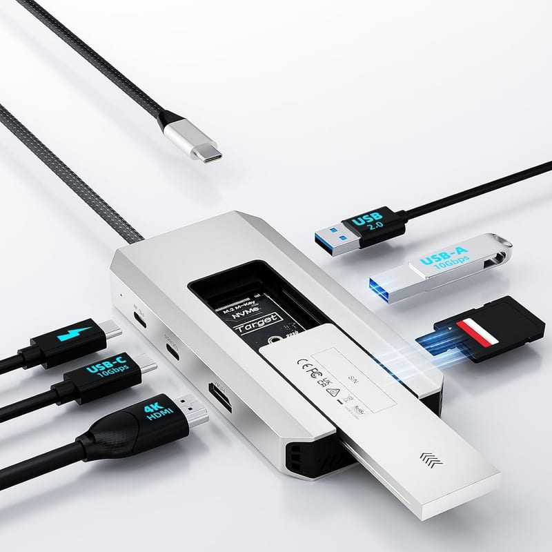 Hub USB-C 8 en 1 Wavlink avec boîtier SSD M.2, HDMI 4K et charge 100 W