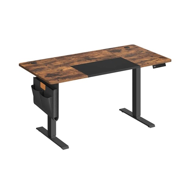 Bureau assis-debout électrique Joyfurnos 140 x 60 cm, 4 mémoires – marron vintage et noir