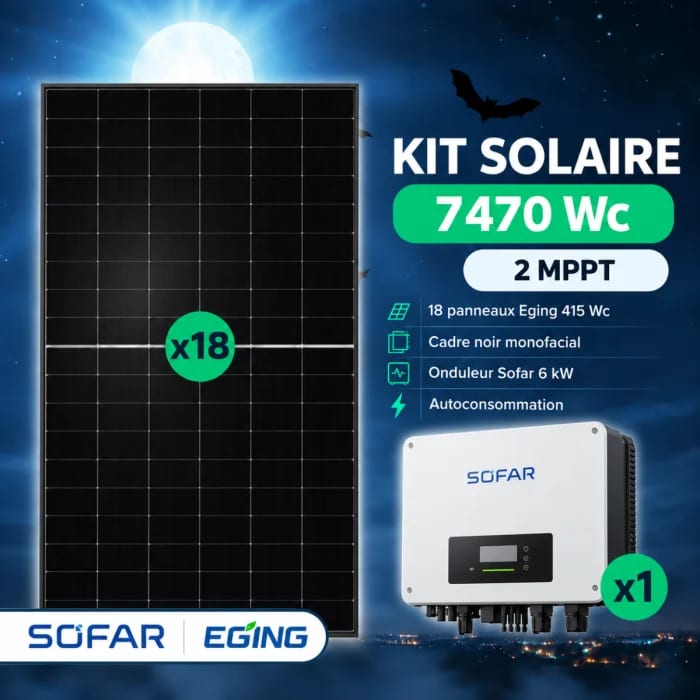 Kit solaire 7470 Wc avec 18 panneaux Eging 415 Wc et onduleur Sofar 6 kW monophasé