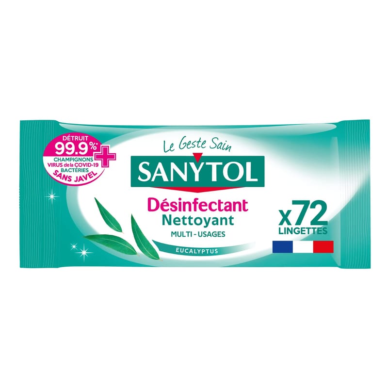 Lingettes désinfectantes multi-usages Sanytol, lot de 72 lingettes – vendu par Amazon