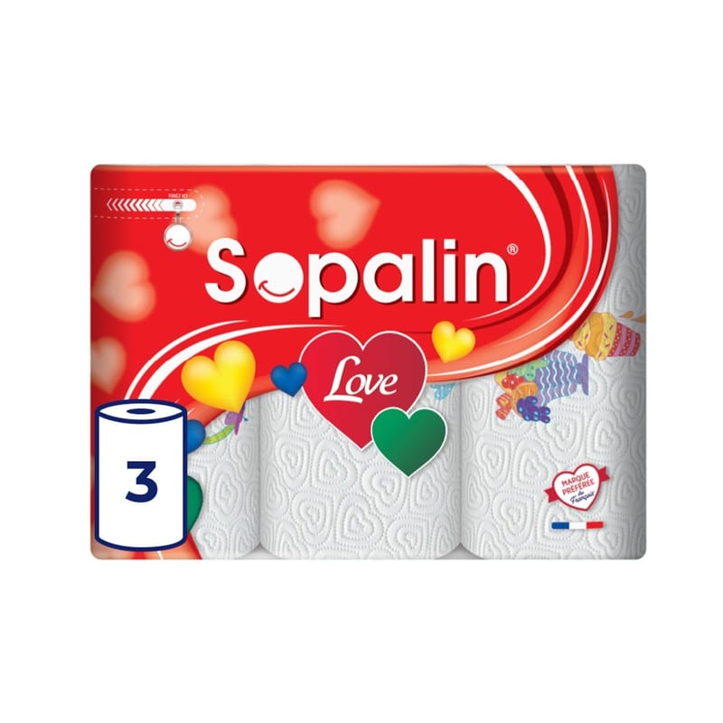 Lot de 3 rouleaux d'essuie-tout Sopalin Love, 2 plis – via Prévoyez et Économisez