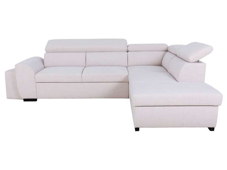 Canapé d'angle réversible convertible Olympe 4 places en tissu beige avec coffre de rangement