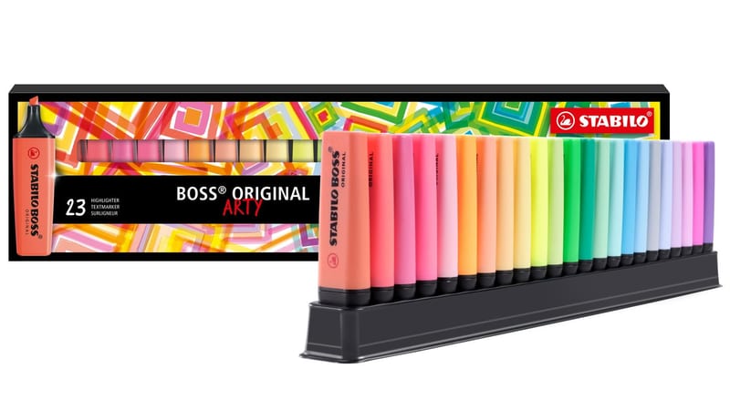Lot de 23 surligneurs Stabilo Boss Original Arty – 9 fluo et 14 pastel