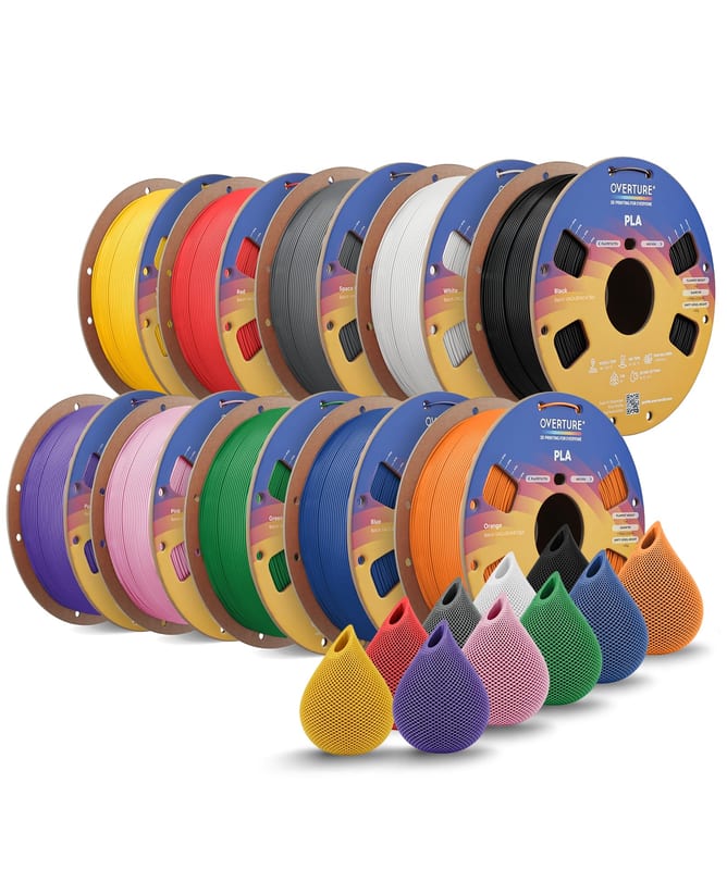 Lot de 10 bobines de filament PLA Overture 1,75 mm, 1 kg chacune, 10 couleurs – vendeur tiers