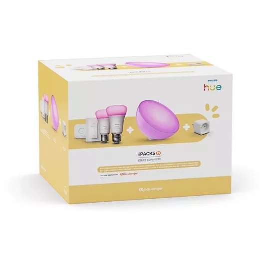 Pack Philips Hue Découverte 2025 : 2 ampoules E27 White and Color, pont, lampe Go et prise
