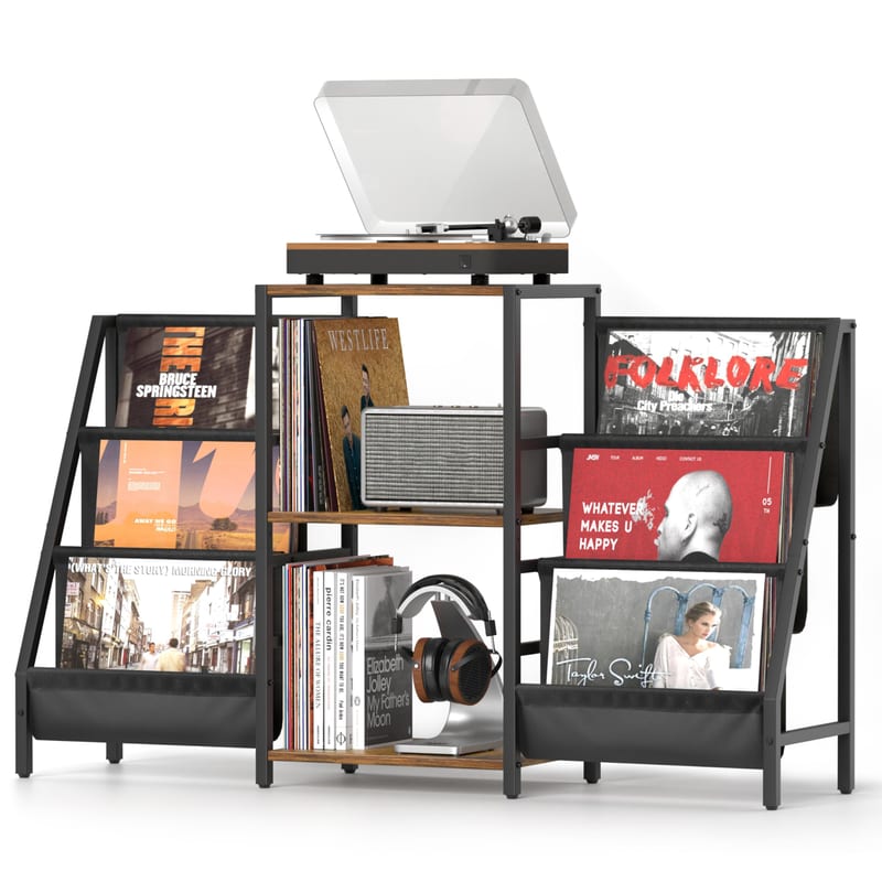 Meuble pour platine vinyle avec rangement pour 280 albums et étagères de stockage