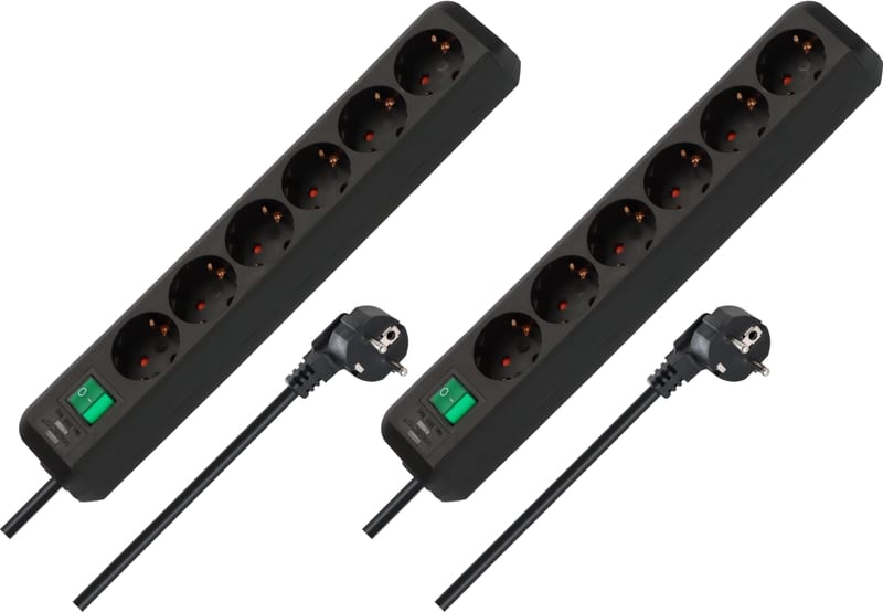Lot de 2 multiprises Brennenstuhl 6 prises avec interrupteur, câble 1,5 m, noir