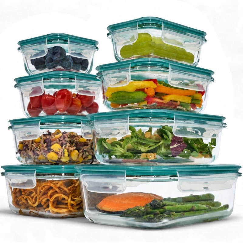 Lot de 8 boîtes alimentaires en verre borosilicate, sans BPA, compatibles four et micro-ondes